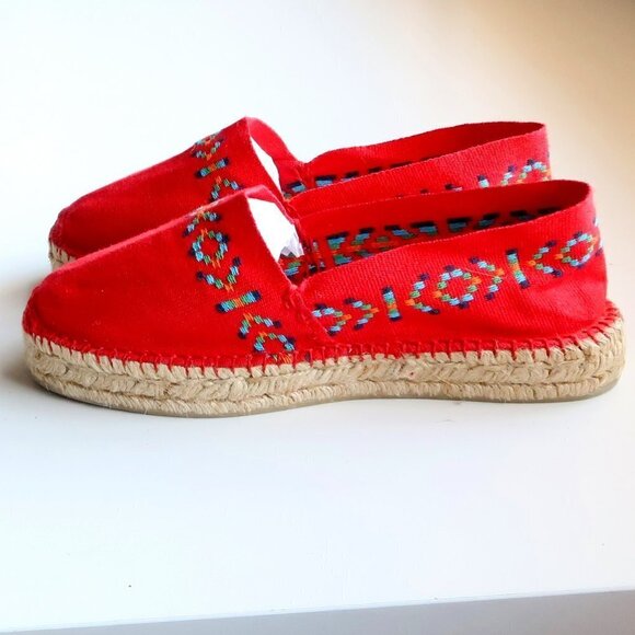 Cousu Main Handmade Red Organic Cotton Canvas Espadrilles Flats Summer Shoes - Picture 10 of 16